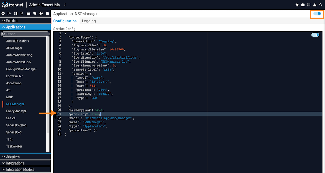 Profiling Enabled NSO Manager Service Config