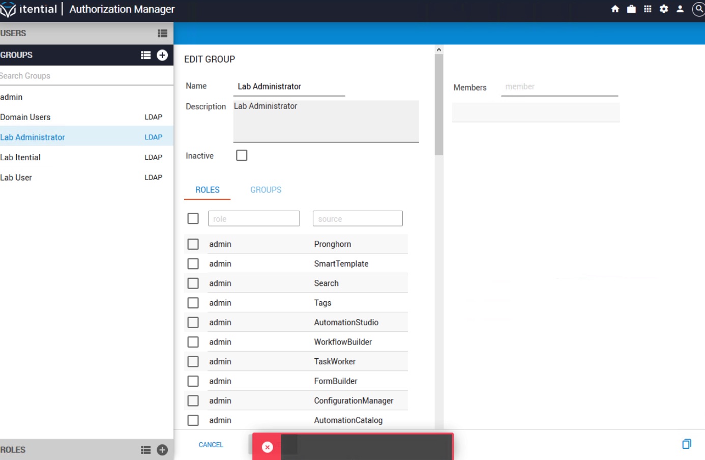 Invalid Admin Group
