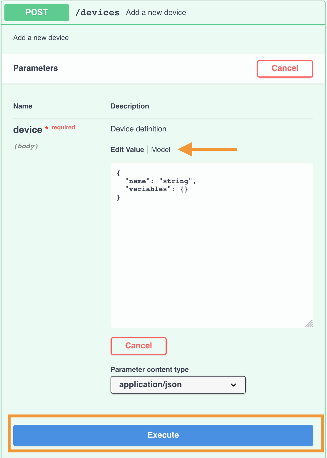 API Execute Screen