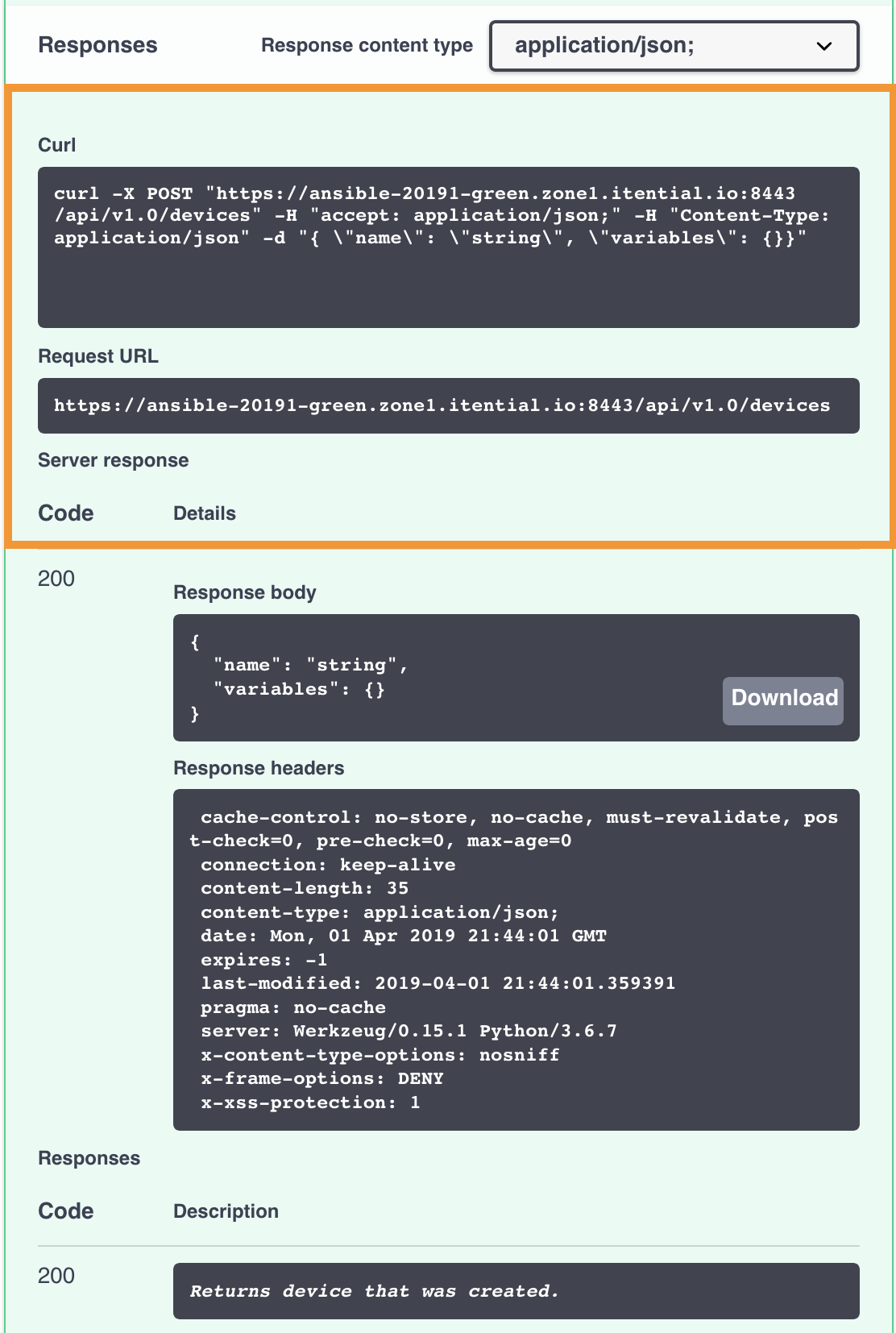 API Responses Screen
